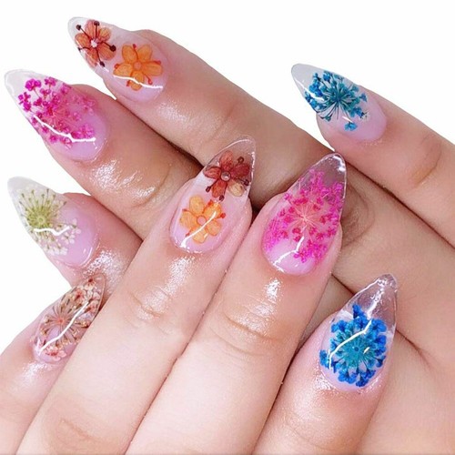 500pc False Nail Tips Full Cover 12 Colors Dried Flower UV Gel Nails Acrylic DIY