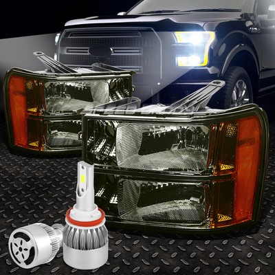 ФАРА С ДЫМЧАТЫМИ ЛИНЗАМИ + ЯНТАРНЫЙ УГОЛОК + БЕЛЫЙ СВЕТОДИОД H8 HID с ВЕНТИЛЯТОРОМ ДЛЯ 07-14 GMC SIERRA