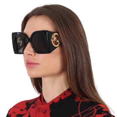 Pre-owned Gucci Grey Butterfly Ladies Sunglasses Gg1254s 001 55 Gg1254s 001 55 In Gray