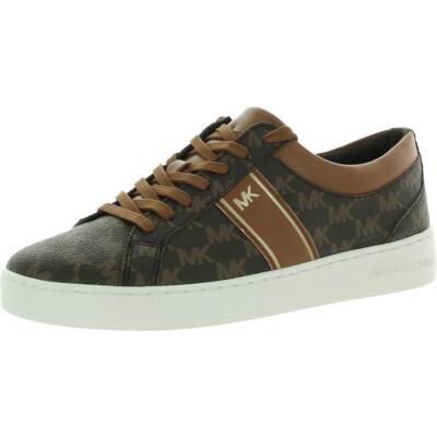 

Женские модные кроссовки на шнуровке Michael Kors Juno Stripe с покрытием из парусины с логотипом MK, Коричневый, Juno Stripe Lace Up