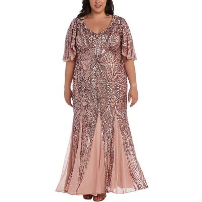 NW Nightway Womens Sequin Flutter Sleeve Evening Dress Gown Plus BHFO 3537