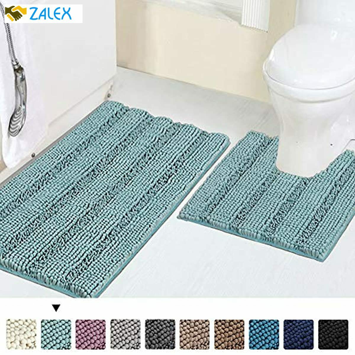 Shaggy Chenille Bath Mat Set Contour Shag Rugs Non Slip Bath Mats for