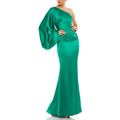 Женское зеленое атласное вечернее платье Mac Duggal из атласа на одно плечо 8 BHFO 3489