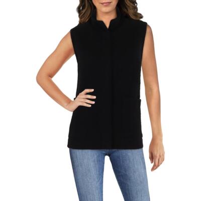 Eileen Fisher Womens Black Organic Cotton Blend Textured Casual Vest L BHFO 2864
