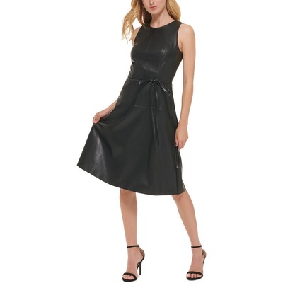 Женское черное платье миди без рукавов из искусственной кожи Tommy Hilfiger 6 BHFO 4473