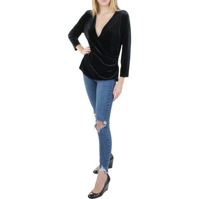 

Женская черная бархатная рубашка с запахом Kasper Surplice  BHFO 3626, Черный