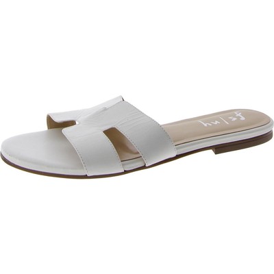 FS/NY Womens White Leather Flat Slide Sandals Shoes 9.5 Medium (B,M) BHFO 2774