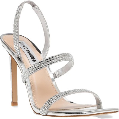 

Steve Madden Womens Gracey Silver Heel Sandals Shoes 10 Medium (B,M) BHFO 0647, Rhinestone