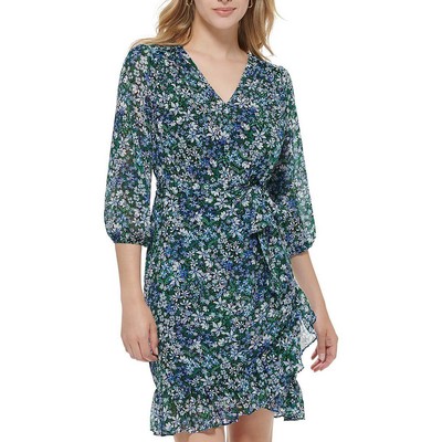 

Женское синее короткое мини-платье Karl Lagerfeld Paris с цветочным принтом  BHFO 9860, Зеленый