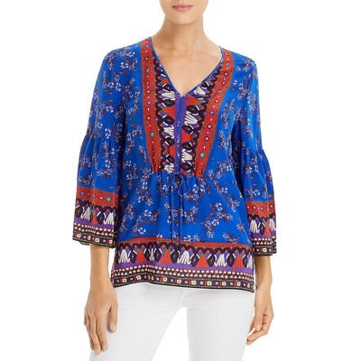 

Kobi Halperin Womens Mina Шелковая блузка-туника в стиле бохо BHFO 6146, Azure multi