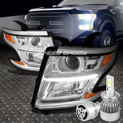 ХРОМИРОВАННАЯ ФАРА ПРОЕКТОРА С ЯНТАРНЫМ УГЛОМ НАКЛОНА + СКРЫТЫЙ СВЕТОДИОД 6000K + ВЕНТИЛЯТОР ДЛЯ 15-17 SUBURBAN