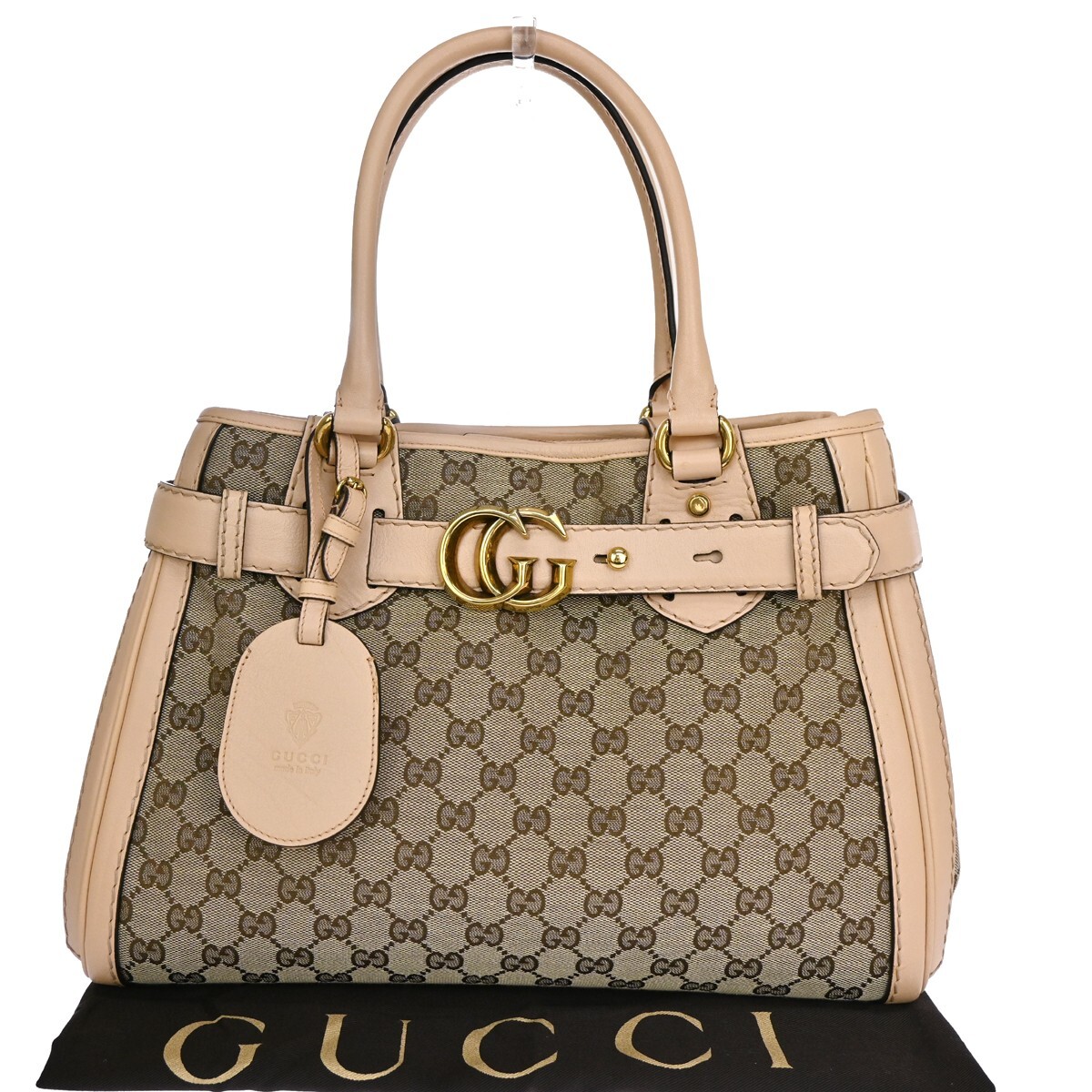 GUCCI Logo GG Running Shoulder Hand Bag Canvas Leather Beige