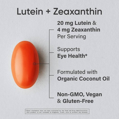 Vegan Lutein Zeaxanthin 20mg 30 Softgels Eye Health Non-GMO Organic Coconut