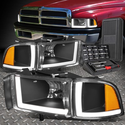 ДЛЯ 94-02 DODGE RAM 1500 LED DRL ЧЕРНЫЙ КОРПУС, ЯНТАРНЫЕ УГЛОВЫЕ ФАРЫ + НАБОР ИНСТРУМЕНТОВ