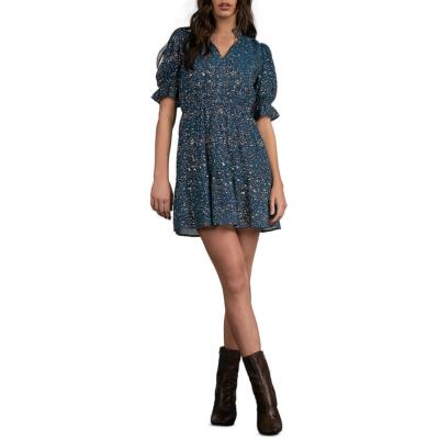 

Женское мини-платье Elan с короткими пышными рукавами и принтом BHFO 2671, Sapphire paisley