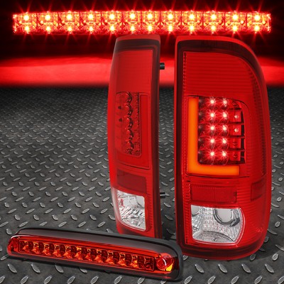 FOR 08-16 FORD SUPER DUTY PAIR RED 3D LED L-BAR TAIL LIGHT+3RD THIRD BRAKE LAMP
