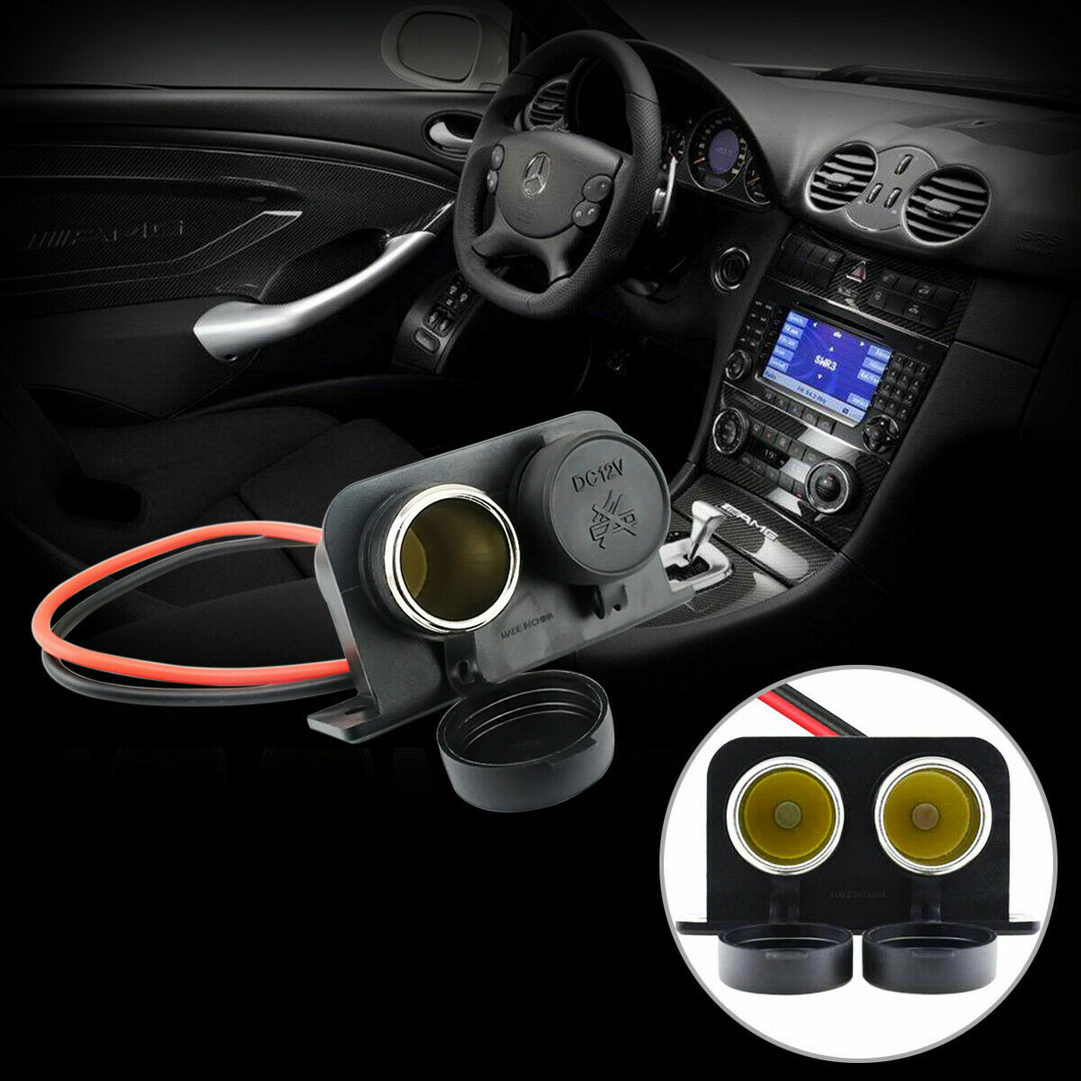  12V Waterproof Power Dual Socket Car Motorcycle Cigarette Lighter Plug 