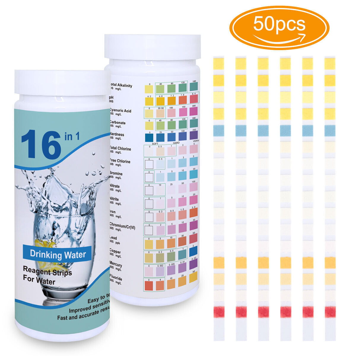 Drinking Water Test Kit Strips, 100 cnt. 16 in 1 Home Water Quality Test for Tap