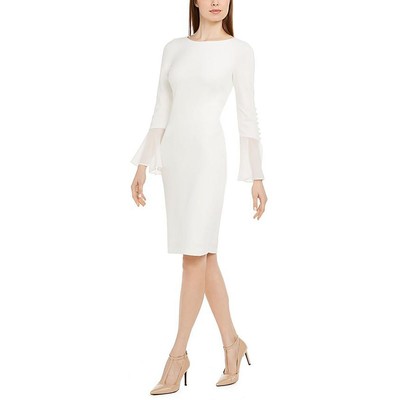Женское мини-платье-футляр с расклешенными рукавами цвета слоновой кости Calvin Klein Petites 12P BHFO 0928