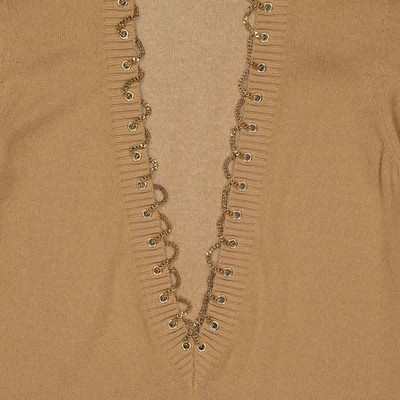 BURBERRY BURBERRY LADIES CAMEL CHAIN DETAIL CASHMERE SWEATER