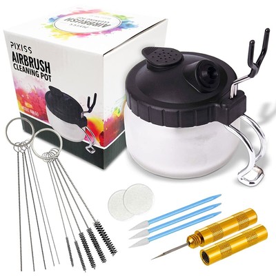 Airbrush Cleaning Kit - Airbrush Clean Pot Glass Cleaning Jar with Holder 5pc...
