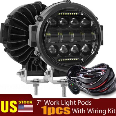 7''inch LED Work Light Bar 120W Round Driving Fog Lamp Spot DRL Offroad w/Wire