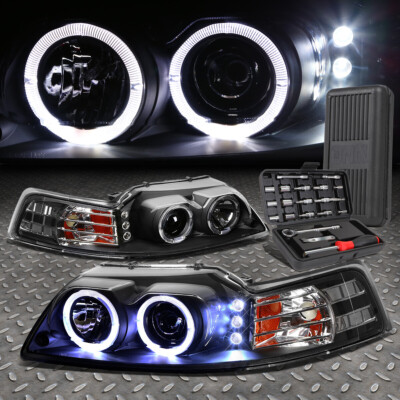 ДЛЯ 99-04 FORD MUSTANG DUAL HALO ЧЕРНАЯ ЯНТАРНАЯ УГЛОВАЯ ФАРА ПРОЕКТОРА + НАБОР ИНСТРУМЕНТОВ