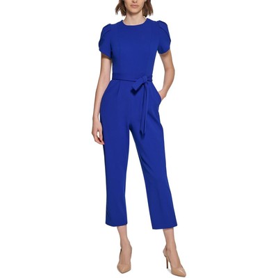 Женский синий трикотажный комбинезон Calvin Klein с завязками на талии в складку 12 BHFO 3233