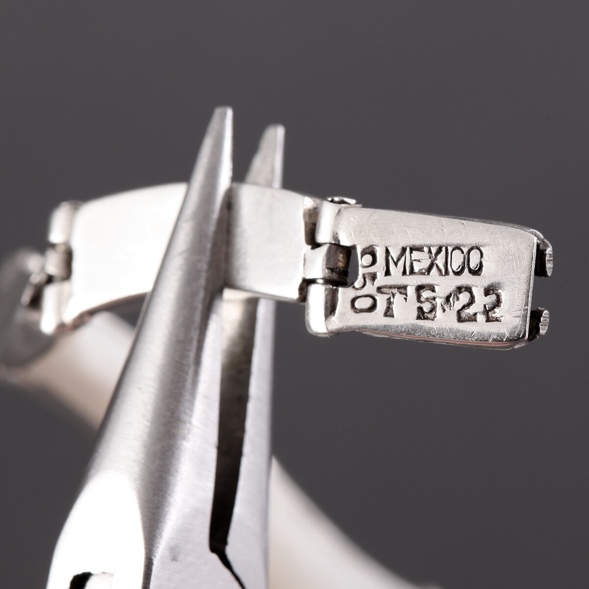 VTG TAXCO MEXICO LINK BRACELET 950 STERLING SILVER TS-22 MOTHER OF PEARL JEWELRY