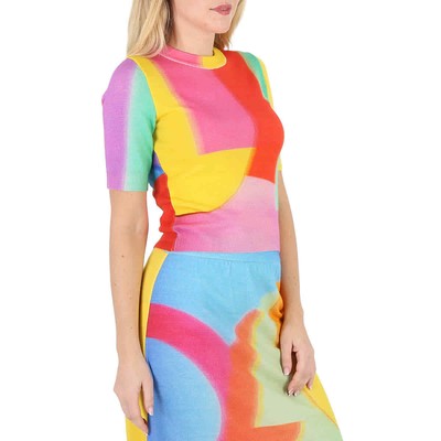 Pre-owned Moschino Ladies Multicolor Wool Knit Short-sleeve Sweater