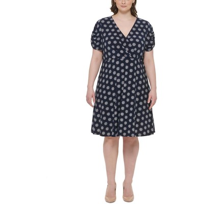 Tommy Hilfiger Womens Navy Medallion Print Wrap Dress Petites 0P BHFO 1429