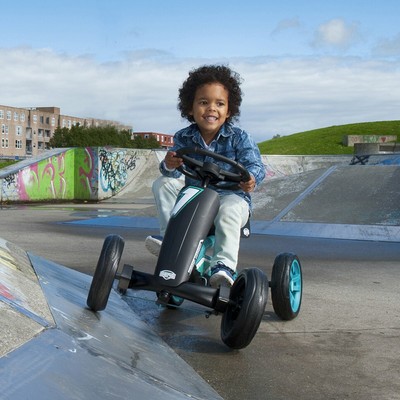 Berg Buzzy Racing Kids Adjustable Seat Compact Pedal Powered Safe Go Kart, Blue