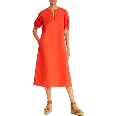 

Lafayette 148 New York Womens Miriam Оранжевое платье прямого кроя с пышными рукавами  BHFO 9823, Vibrant persimmon