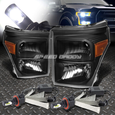 ЧЕРНАЯ ФАРА В КОРПУСЕ + ЯНТАРНЫЙ УГОЛ + БЕЛАЯ СВЕТОДИОДНАЯ СИСТЕМА 6000K ДЛЯ 11-16 ЧАСОВ SUPERDUTY