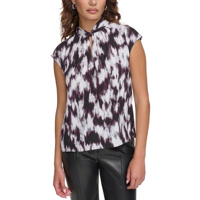 Женская блузка Calvin Klein с коротким рукавом цвета слоновой кости и принтом с закручивающимся вырезом XS BHFO 1629