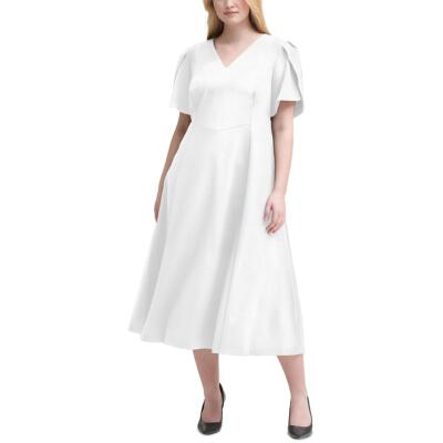 

Женское платье миди из крепа цвета слоновой кости с V-образным вырезом Calvin Klein Plus  BHFO 9358, Cream