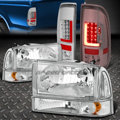 3D КРАСНЫЙ СВЕТОДИОДНЫЙ ХРОМИРОВАННЫЙ ПРОЗРАЧНЫЙ ЗАДНИЙ ФОНАРЬ + ХРОМИРОВАННАЯ ЯНТАРНАЯ ФАРА ДЛЯ 99-04 SUPER DUTY