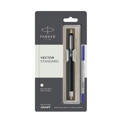 Parker Vector Standard Tintenroller Chromrand Schwarz Gehäusefarbe
