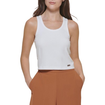 

DKNY Женская белая эластичная майка в рубчик с круглым вырезом  BHFO 2583, Белый
