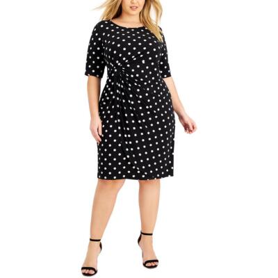 Connected Apparel Womens Polka Dot Ruched Shift Dress Plus BHFO 8059