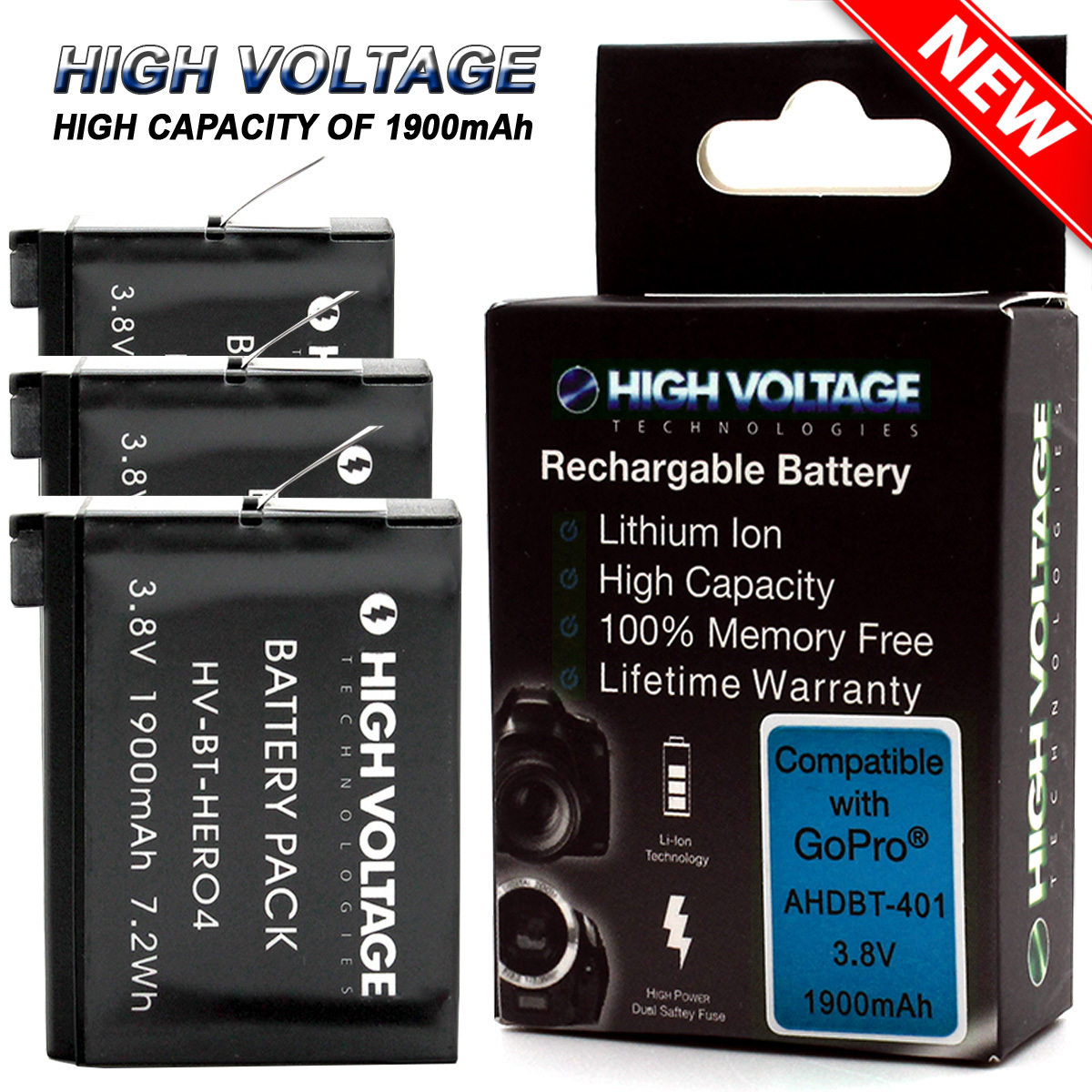 3 Pcs 1900mah Highvoltage Battery Kit For Gopro Hero4 Black Silver Ahdbt 401 Storepaperoomates Shop Cheapest Online Global Marketplace