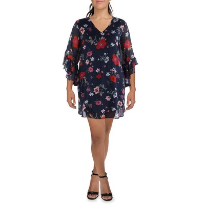 Женское темно-синее облегающее платье Calvin Klein с цветочным принтом и расклешенными рукавами Plus 16W BHFO 7883