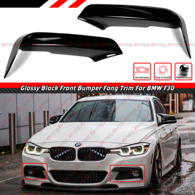 FOR 2012-2018 BMW F30 F31 GLOSSY BLACK FRONT BUMPER FANG UPPER FOG