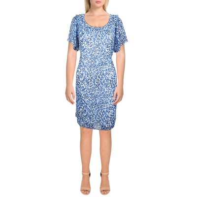 

Женское синее шифоновое рабочее платье с расклешенным силуэтом DKNY  BHFO 8678, Cobalt multi