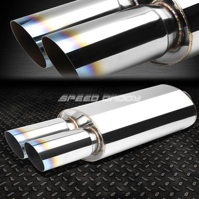 T304 STAINLESS STEEL RACING OVAL 25quotINLET EXHAUST MUFFLER ANGLE DUAL BURNT TIP