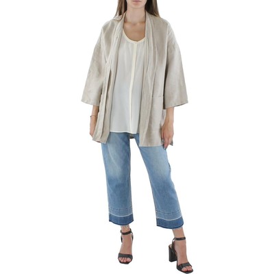 

Женский коричневый льняной кардиган Eileen Fisher с рукавами 3/4, верхняя куртка  BHFO 7035, Tan