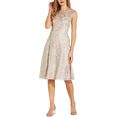 Женское серое миди-платье Adrianna Papell Party Party Fit & Flare с блестками 2 BHFO 0205