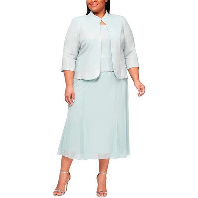 Женское зеленое платье-двойка с металлическими блестками Alex Evenings Plus 18W BHFO 8565