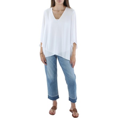 Женская белая многослойная рубашка-блузка с V-образным вырезом Karen Kane, топ XL BHFO 9449