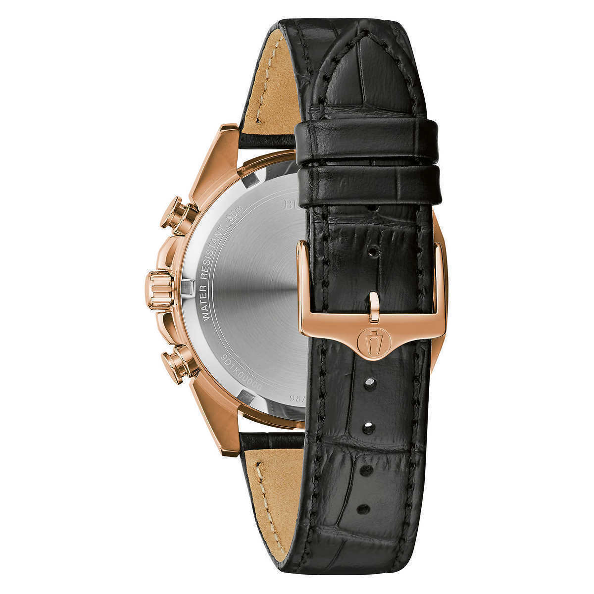 Pre-owned Bulova 98a262 Rose Gold-tone Stainless Steel Leather Band Chronograph Watch